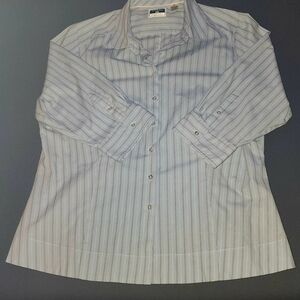 Riders by Lee XL Blue Striped Button Down Blouse Stretch Work Shirt Women's